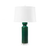 Corinth Lamp with Shade 17-inch White Linen, with Nickel, Emerald Green