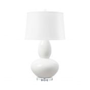 Lisbon Lamp with Shade 17-inch White Linen, with Nickel, Alpine Gleam