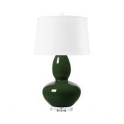 Lisbon Lamp with Shade 17-inch White Linen, with Nickel, Emerald Green