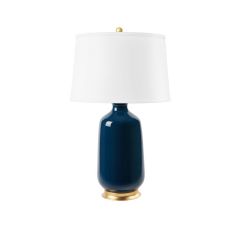 Carolyn Lamp with Shade 17-inch White Linen, with Gold, Navy Blue