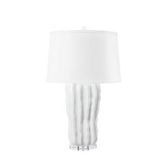 Malibu Lamp with Shade 17-inch White Linen, with Nickel, Alpine Gleam