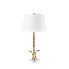 Rama Lamp with Shade 16-inch White Linen, with Gold, Gold Leaf